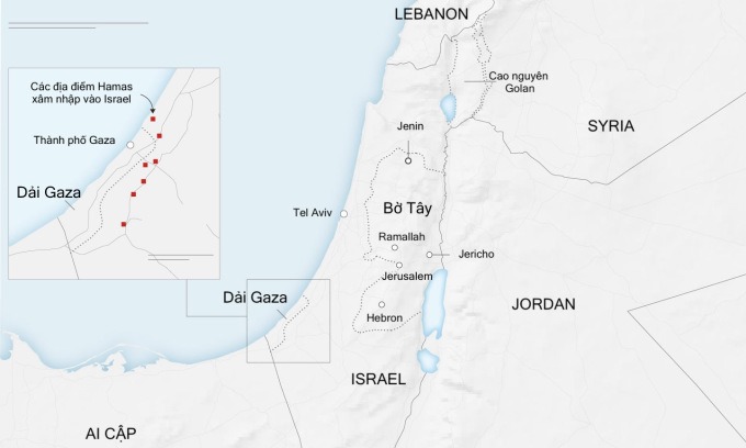 Vị trí Lebanon, Israel và Dải Gaza